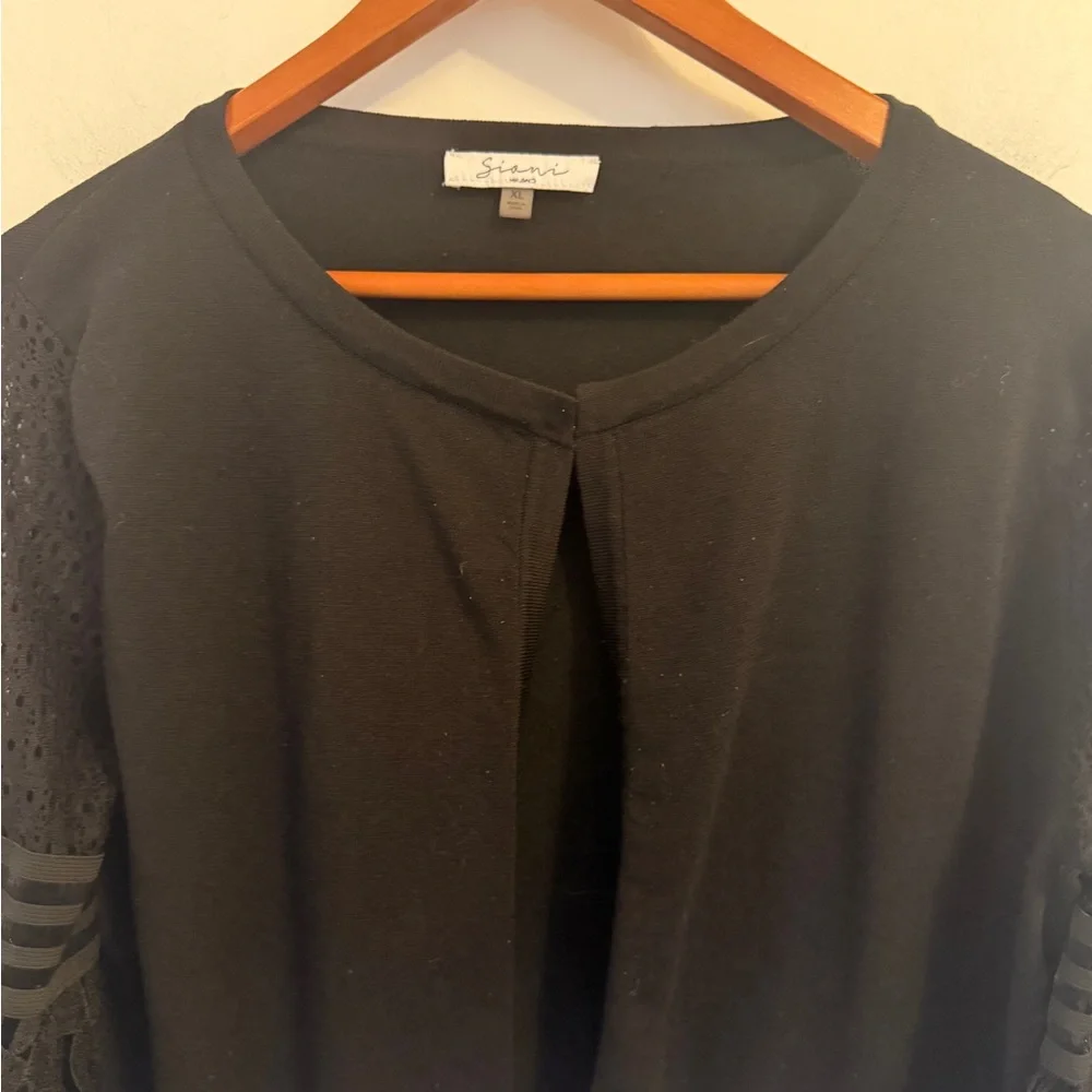 Sioni Women's Open Front Cardigan with Crochet/Sheer Puff Long Sleeves Size XL - Picture 7 of 16